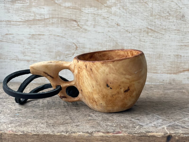 Guksi Finnish cup Kuksa from Birch burl Bushcraft Wooden Bowl Dishes Viking Kuks - 露營用品 - 木頭 咖啡色