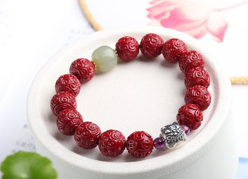 Natural ore cinnabar high-quality purple gold sand bead bracelet with cinnabar content of more than 95% - Bracelets - Gemstone 