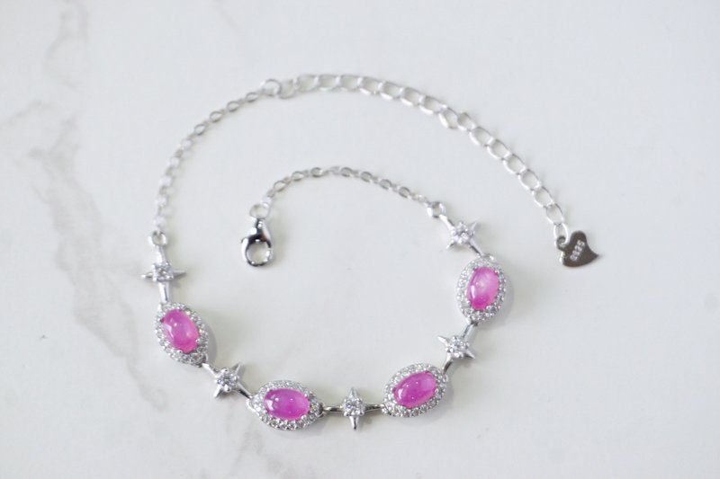 Natural Ruby Bracelet Sterling Silver 925 With Whitegold Plated. - 手鍊/手環 - 純銀 粉紅色