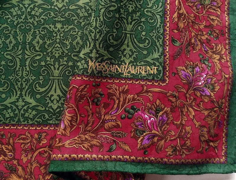 YvesSaintLaurent Vintage Handkerchief Gift for Her Paisley 20.5 x 20.5 inches - 絲巾 - 棉．麻 綠色