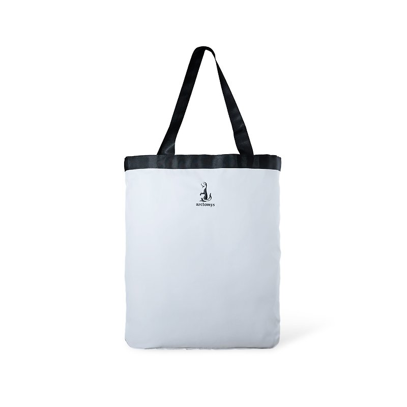 Toflip - Grey Canavas × White Polyester - Double Sided Totebag - Handbags & Totes - Polyester White