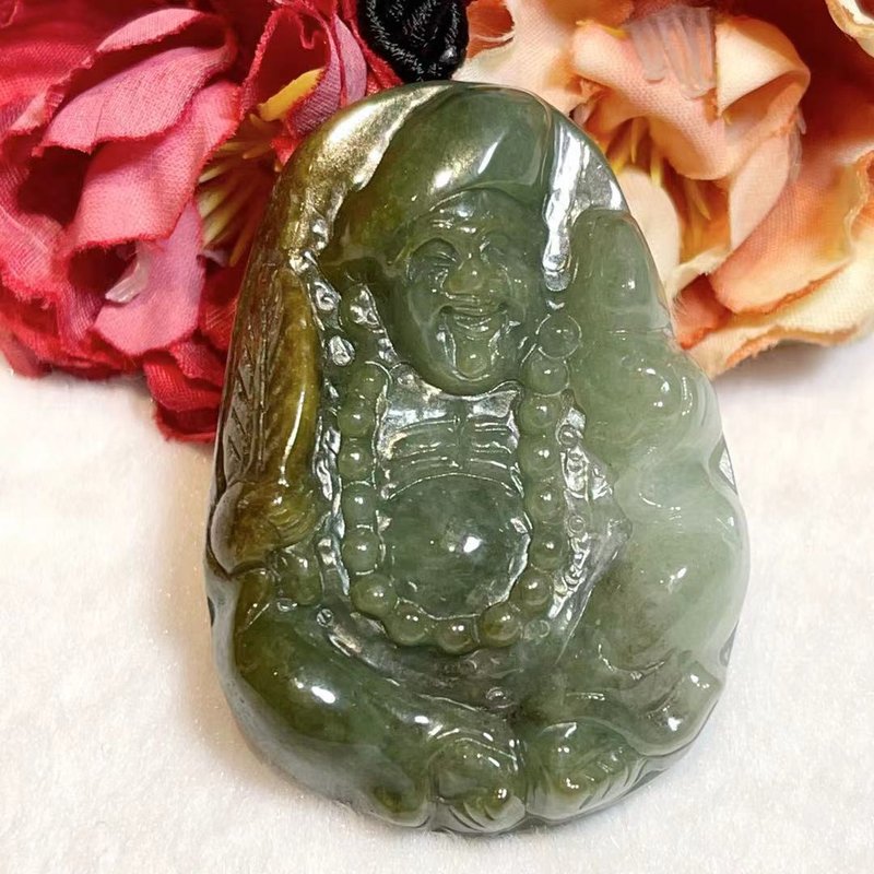 トレジャークリスタル石/ナチュラルエメラルドAグッズ/気功ペンダント/気功翡翠/ネックレスモンク/モンクブランド/添付証明書 - ネックレス - 翡翠 グリーン