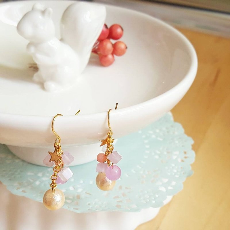 Starry Pieces Cotton Pearl Earrings- pale purple - Earrings & Clip-ons - Other Materials 