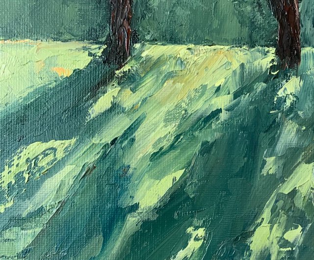 オリジナルの木風景グリーン油絵キャンバス上の道路絵画インパスト