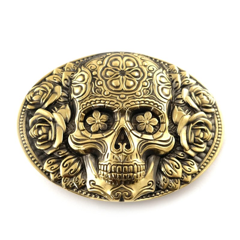 Skull calavera soild brass belt buckle, Sugar skull belt accessory - 皮帶/腰帶 - 其他材質 金色