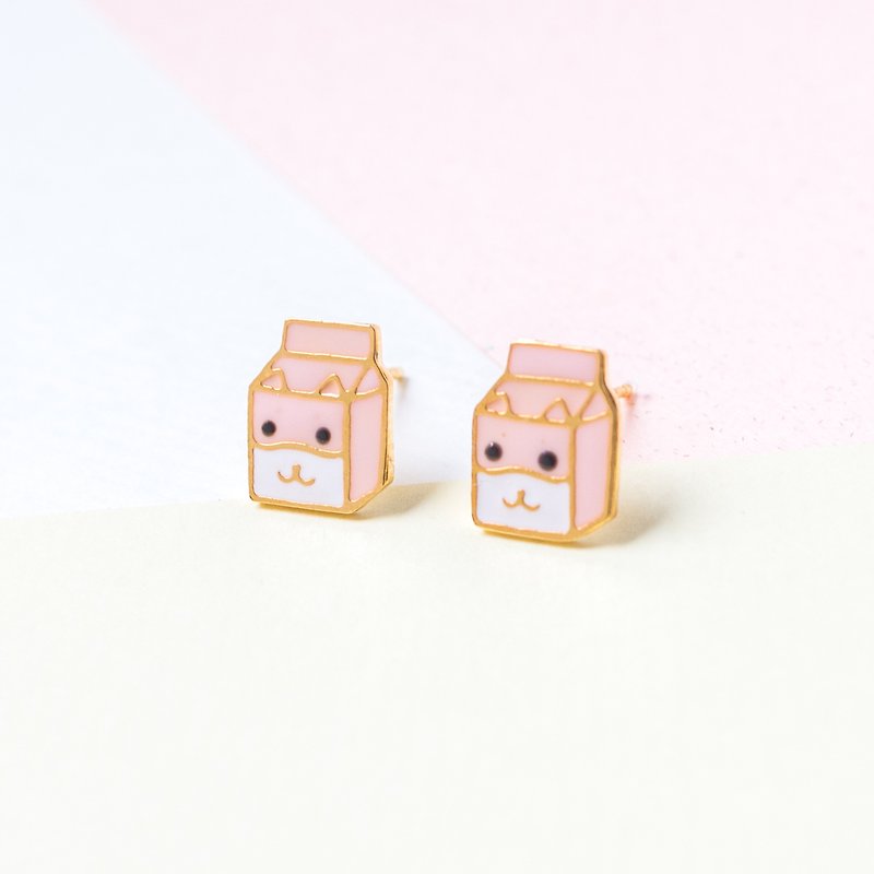 柴犬牛奶盒 Animal Milk  手作耳環 - 耳環/耳夾 - 琺瑯 粉紅色