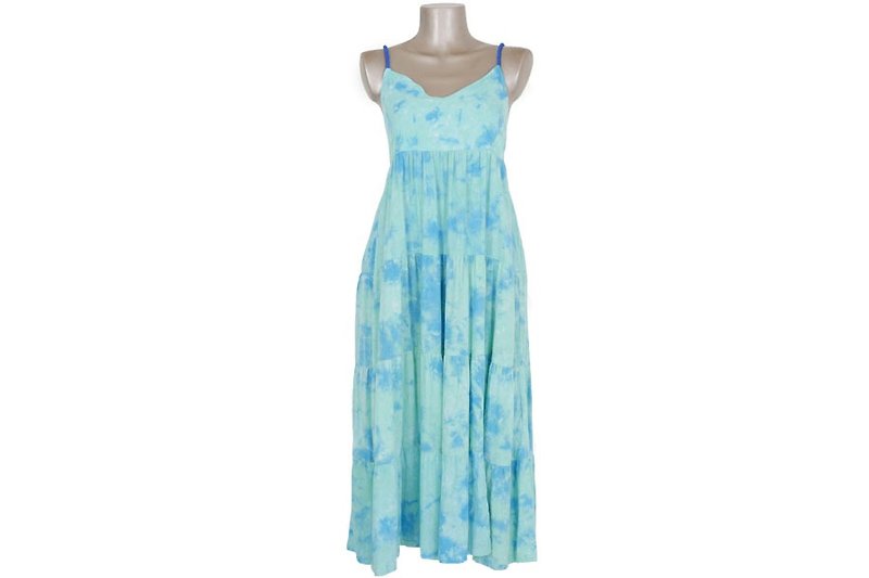 Uneven dyed Tiered dress <Aquamarine> - One Piece Dresses - Other Materials Blue