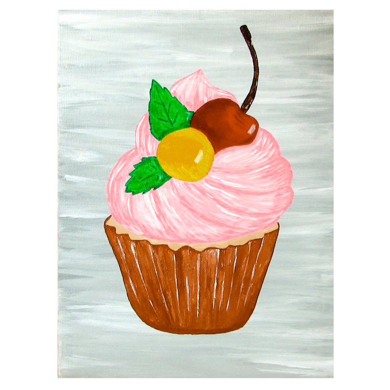 Cupcake Original Acrylic Painting Dessert Wall Art - Posters - Other Materials Gray