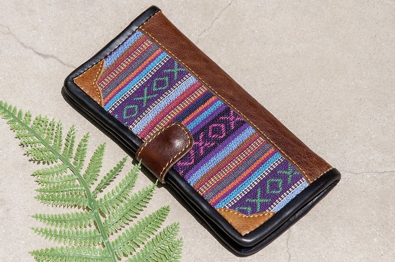 Hand-woven stitching leather long wallet/long wallet/coin wallet/woven wallet-bohemia leather wallet - Wallets - Genuine Leather Multicolor