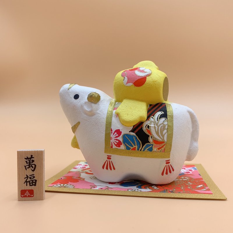 【招福干支】開運干支 生肖牛 緣起物 干支丑萬福小槌 - 擺飾/家飾品 - 陶 白色