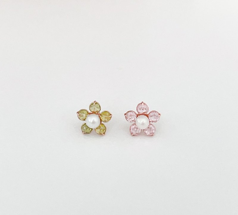 14k Pearl flower piercing - ต่างหู - เครื่องเพชรพลอย หลากหลายสี