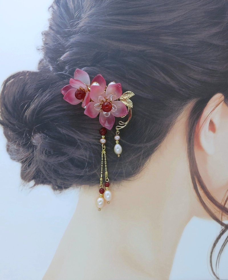 Lemon hand-made hair accessories, gradient red glazed flower hairpin/hairpin/hai - เครื่องประดับผม - กระจกลาย 