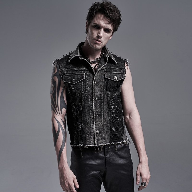 PUNK RAVE ウェイストランドナイト コットンデニムベスト - ベスト メンズ - その他の素材 ブラック