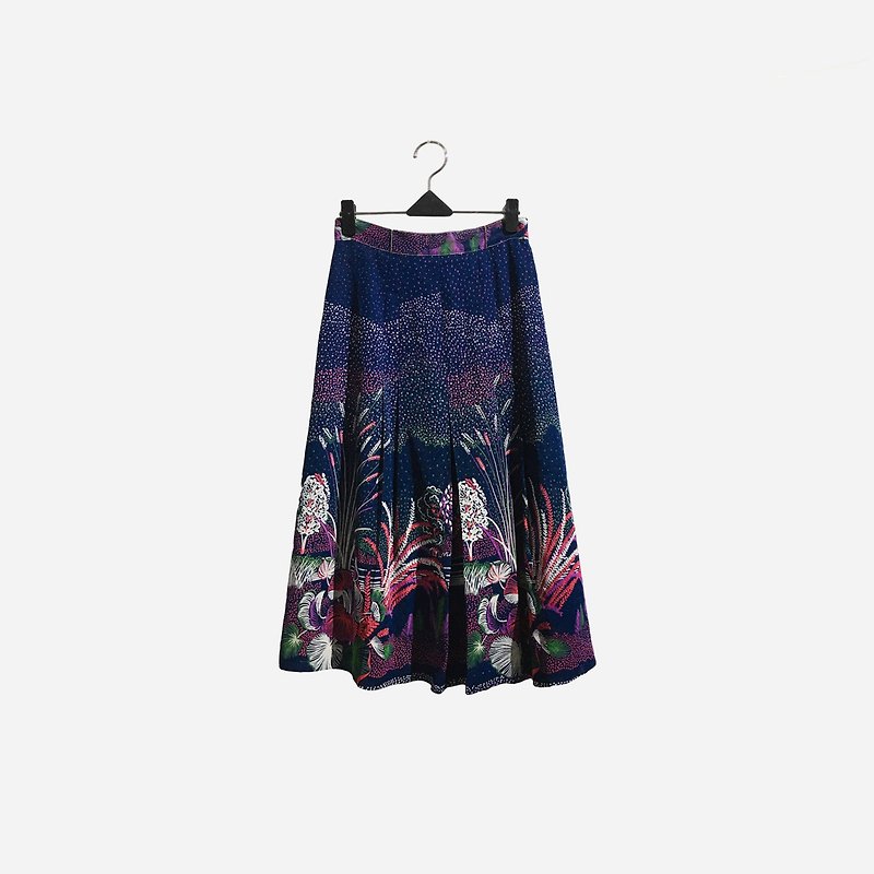 Dislocated vintage / painting plant skirt no.1382 vintage - Skirts - Polyester Blue