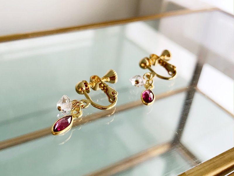 Supporting human growth: Rhodolite garnet and Herkimer diamond earrings - Earrings & Clip-ons - Gemstone Pink