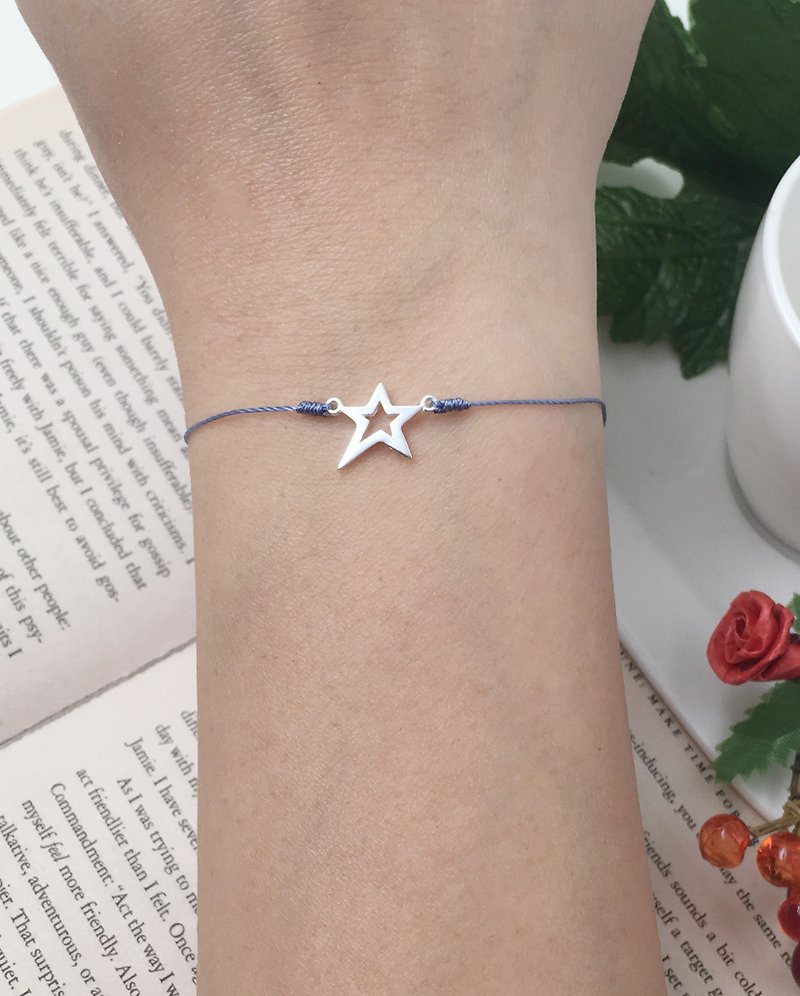 *Le Bonheur happy Line line*925 sterling silver star ice-breaking step forward step the unexpected star red string bracelet super thin hand rope line marriage - สร้อยข้อมือ - ผ้าฝ้าย/ผ้าลินิน สีเงิน