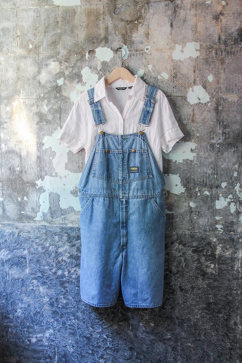 袅袅 department store -Vintage simple denim sling cropped trousers retro - Overalls & Jumpsuits - Cotton & Hemp 
