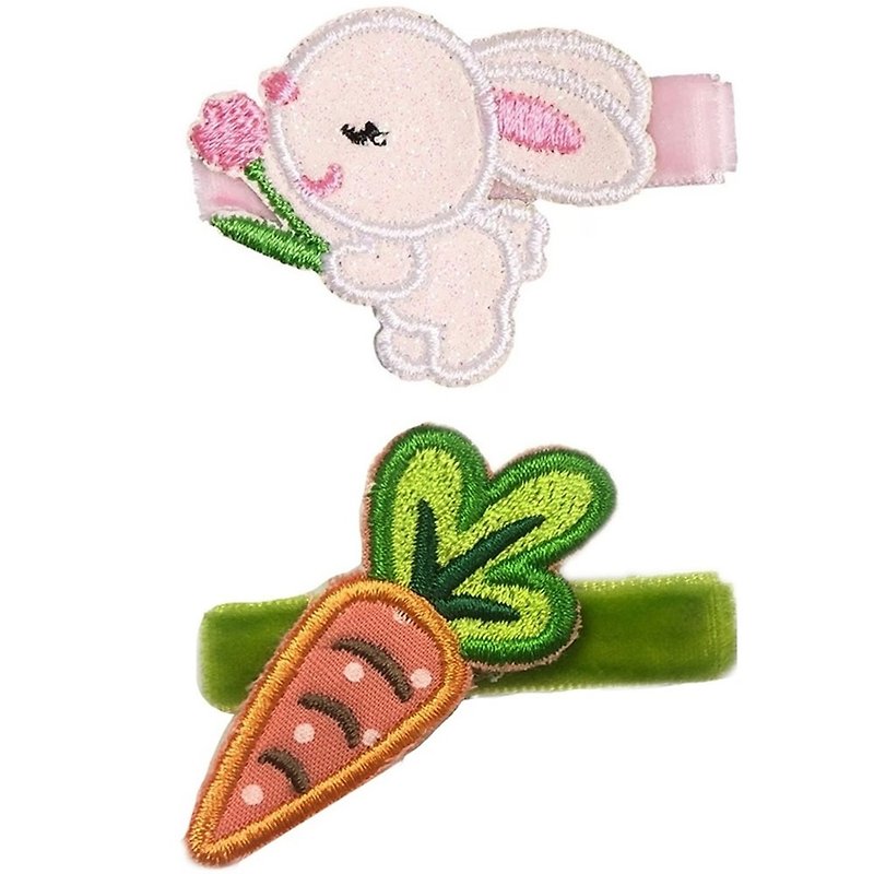 Tulip Bunny and Carrot Hairpins are two sets of all-inclusive cloth handmade hair accessories Bunny & Carrot - เครื่องประดับผม - เส้นใยสังเคราะห์ หลากหลายสี