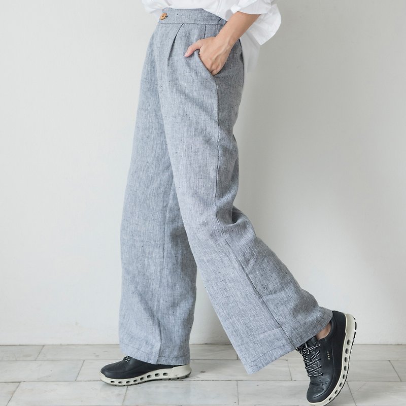 Smart Grey Linen Trousers - 闊腳褲/長褲 - 亞麻 灰色