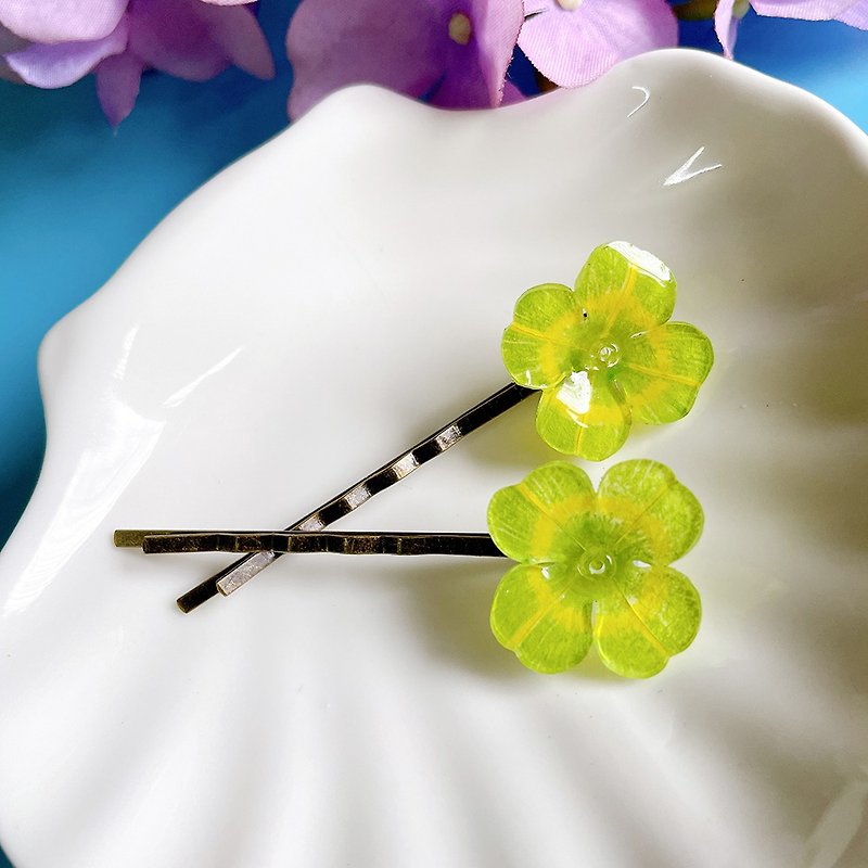 little garden series happy four-leaf clover hairpin hairpin hair accessories - Hair Accessories - Resin Green