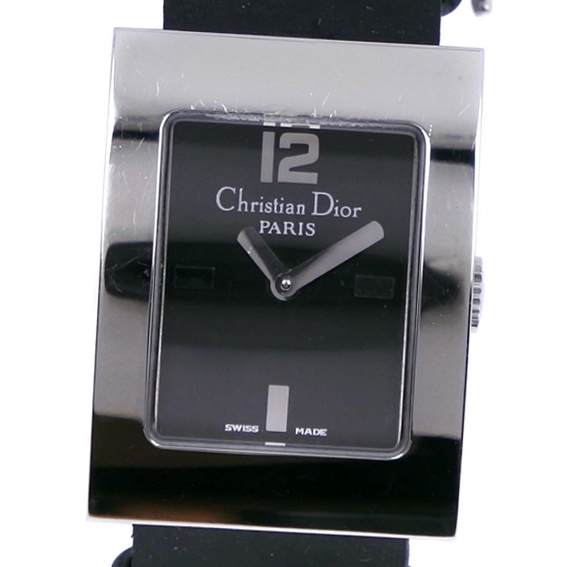 【日本直送】クリスチャンディオール Dior マリス 腕時計 D78-109 SS × レザー シルバ― クオーツ アナログ表示 黒文字盤 レディース【中古】 - 女錶 - 不鏽鋼 黑色