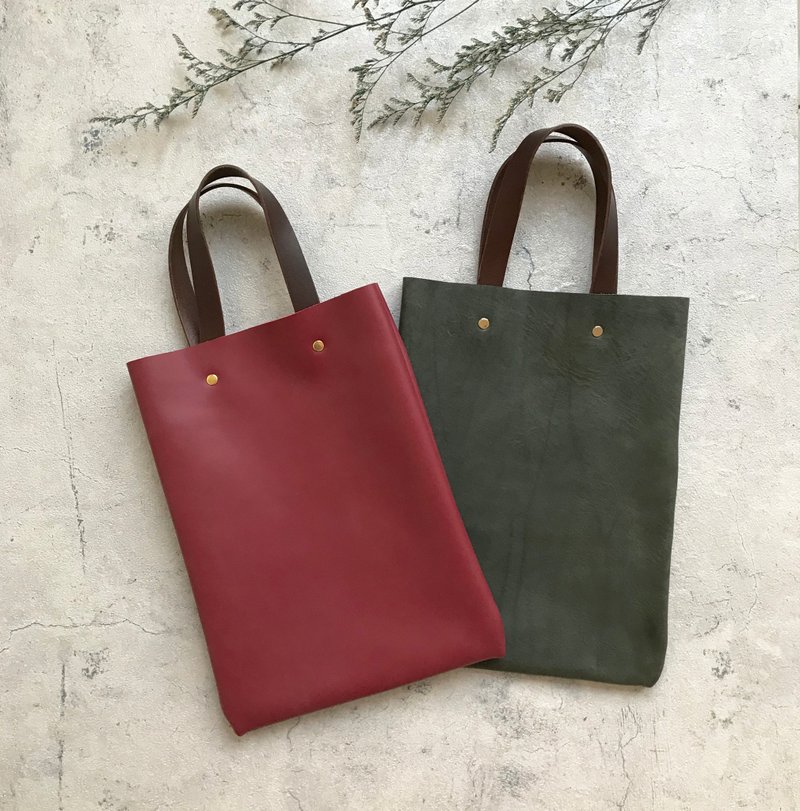 展示品SALE 經典款真皮長方形手袋 (手提款)  酒紅色 - 手袋/手提包 - 真皮 紅色