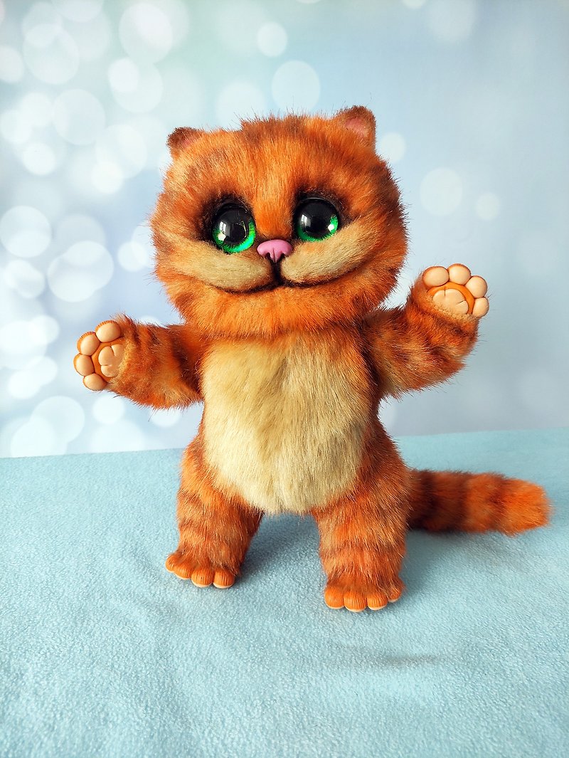Orange Cheshire cat, stuffed toy, ooak, poseable creatures - ตุ๊กตา - วัสดุอื่นๆ สีส้ม