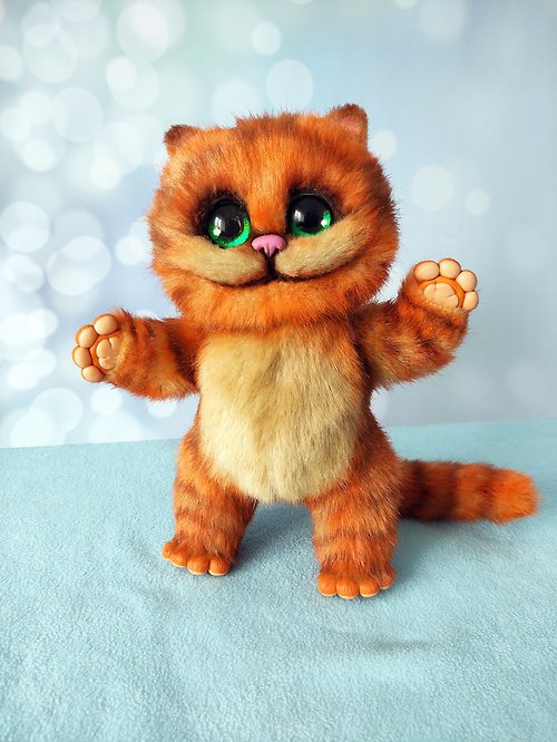 Tianaris toys Orange Cheshire cat, stuffed toy, ooak, poseable creatures