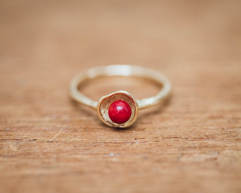 赤サンゴ K18イエローゴールド 泡 リング - 戒指 - 貴金屬 金色