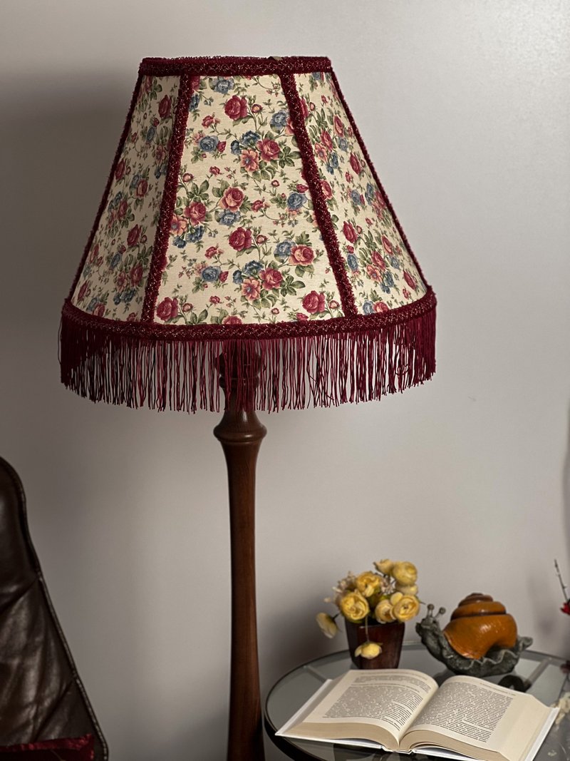 Victorian lampshade with fabric with floral pattern and fringe - Lighting - Other Materials Red