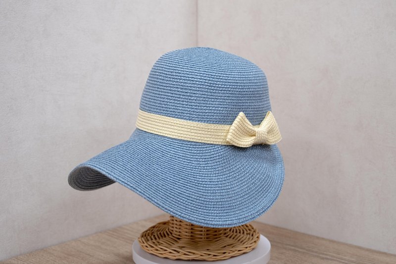 Lively sunhat - aqua blue paper thread woven made in Taiwan - Hats & Caps - Paper Blue