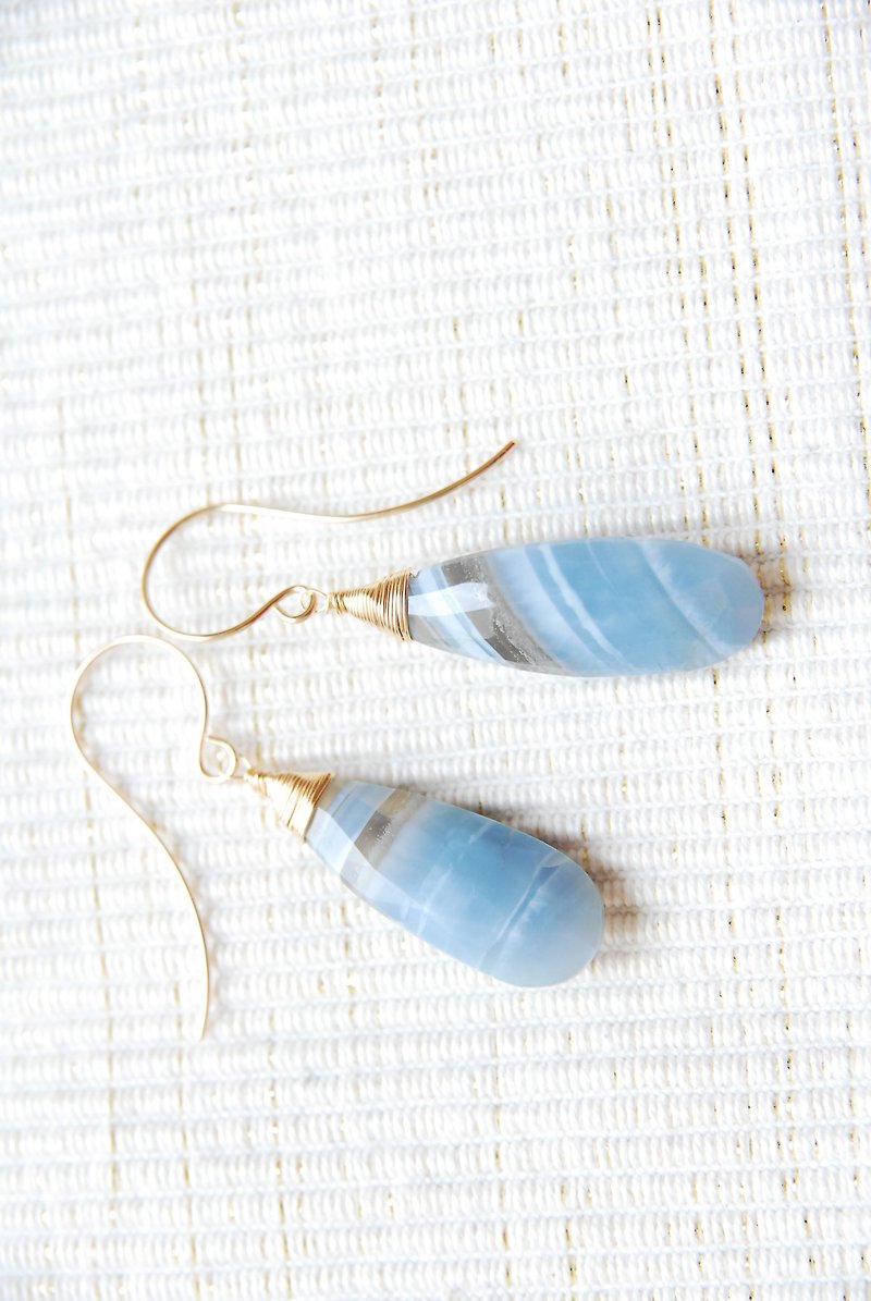Long Striped Blue Opal Earrings 14kgf - Earrings & Clip-ons - Semi-Precious Stones Blue