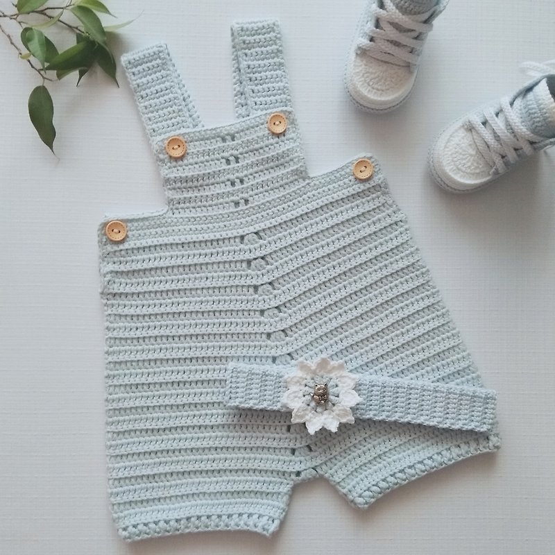 Knitted romper, organic baby cotton romper, newborn romper - 包屁衣/連身衣 - 棉．麻 