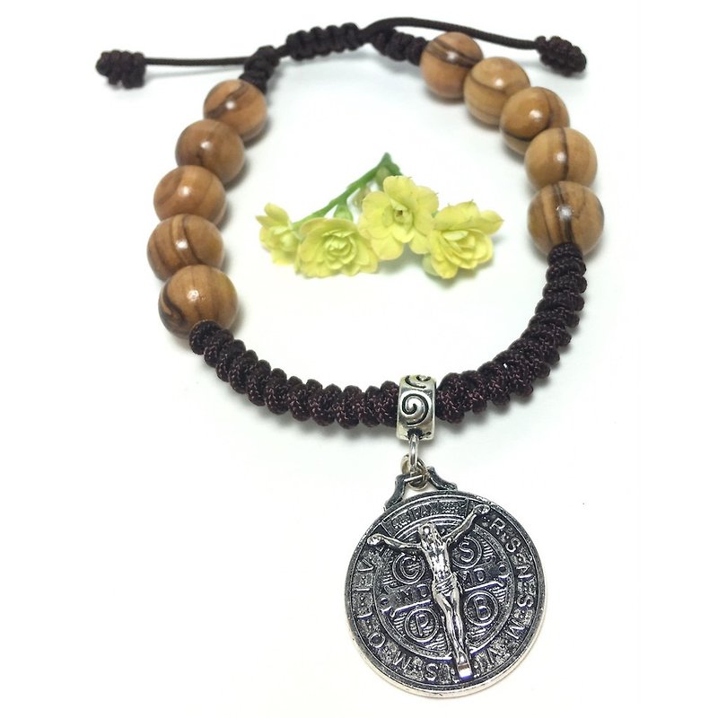 Israel imports Olive wood Bracelets-Jesus (10mm) - สร้อยข้อมือ - ไม้ สีนำ้ตาล