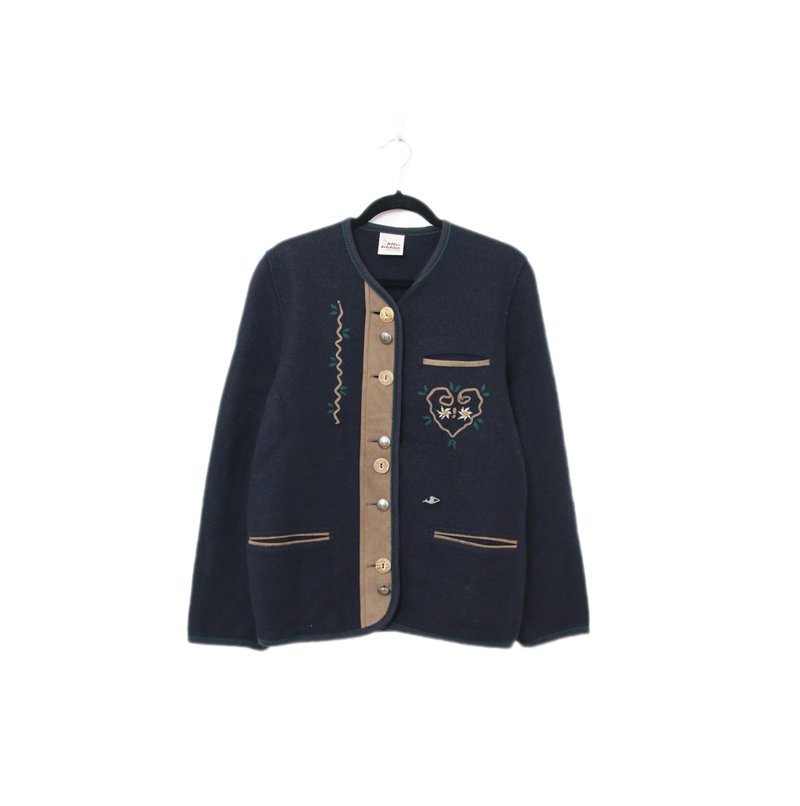 Back to Green-毛料開襟外套 復古撞色 植物枝葉愛心W-01/vintage - 女毛衣/針織衫 - 聚酯纖維 