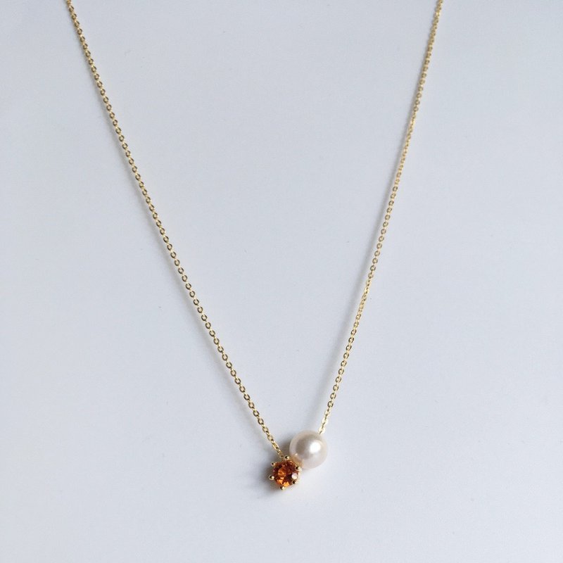 Critrine and Akoya Pearl Necklace, December Birthstone - Necklaces - Pearl Orange