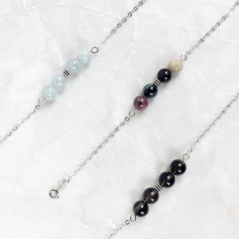 | Constellation | 1 ~ March citrine tourmaline (Stone) Aquamarine (S925x x bracelet handmade) - Bracelets - Gemstone Multicolor