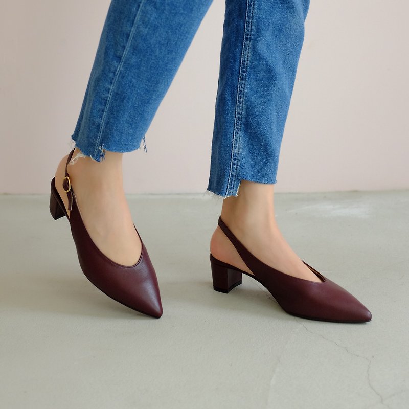 Soft skin-friendly leather! Adjustable proportion U-pointed toe shoes wine red full leather MIT-cinnamon red wine - High Heels - Genuine Leather Red