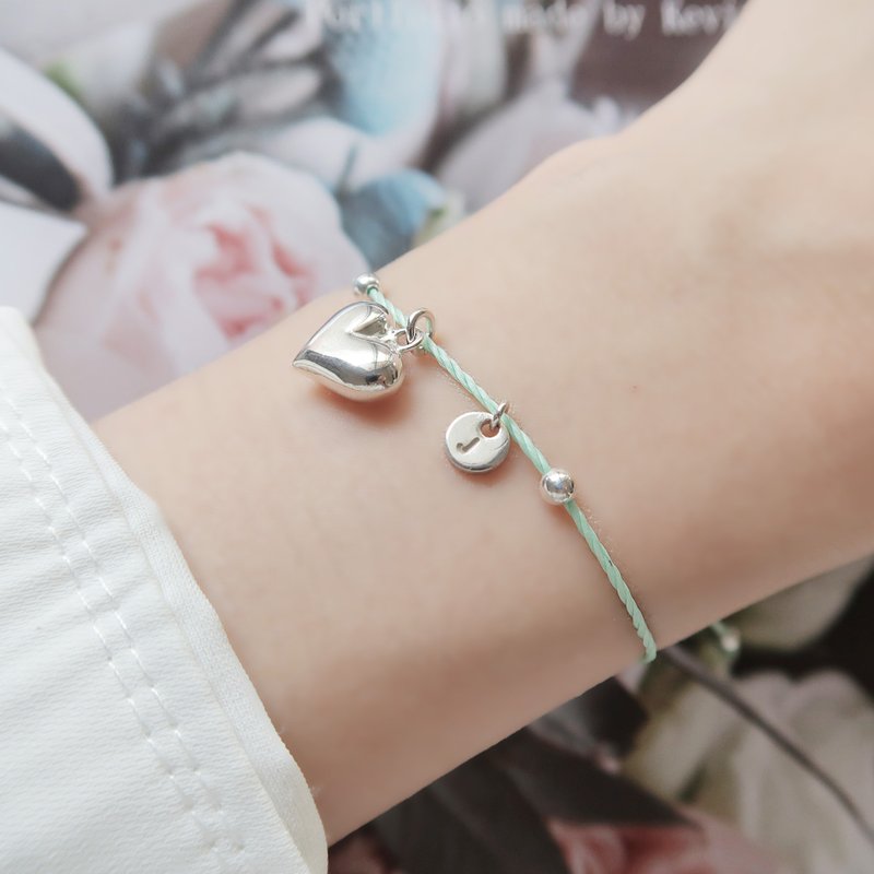 925 Sterling Silver Love Bubble Customized Engraving Fruit Green Lucky Rope Wax Rope Bracelet Free Packaging - Bracelets - Sterling Silver Green