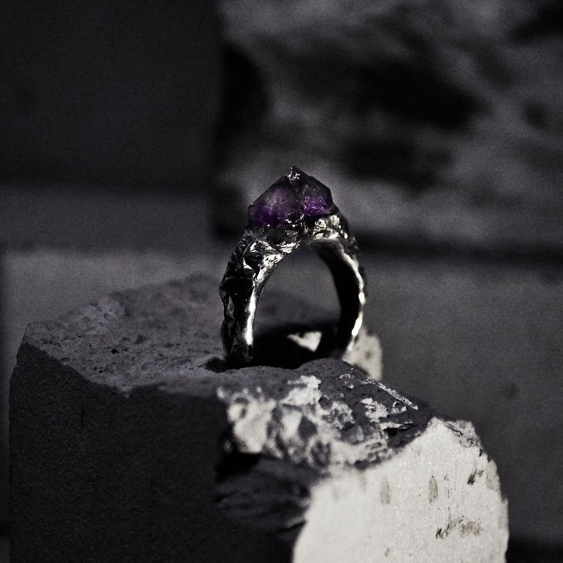 礦脈。紫水晶 純銀戒指 - 戒指 - 水晶 紫色