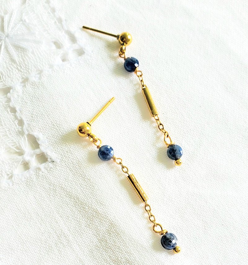 Natural sapphire stainless steel dangle earring  (with certificate) - ต่างหู - เครื่องเพชรพลอย 