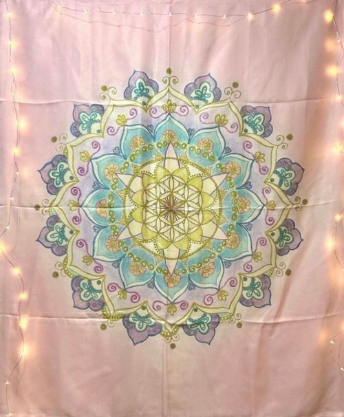 Abhajyotii喜悅手作坊禪.靜心Zen.Mandala.Flower of life 特價獨家Art入選獎 靜心瑜伽喜悅四季夏歡天堂掛布生命之花曼陀羅