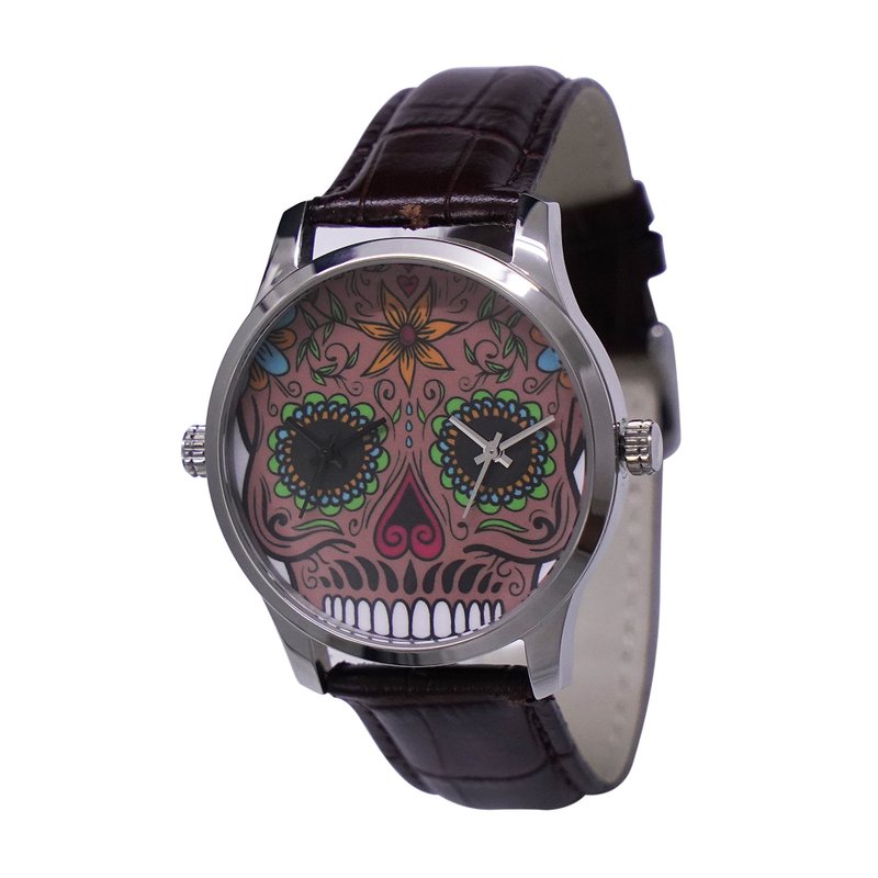 Nameless Dual Time Watch (Skull) Brown Personalized Watch Free shipping - นาฬิกาผู้ชาย - สแตนเลส สีนำ้ตาล