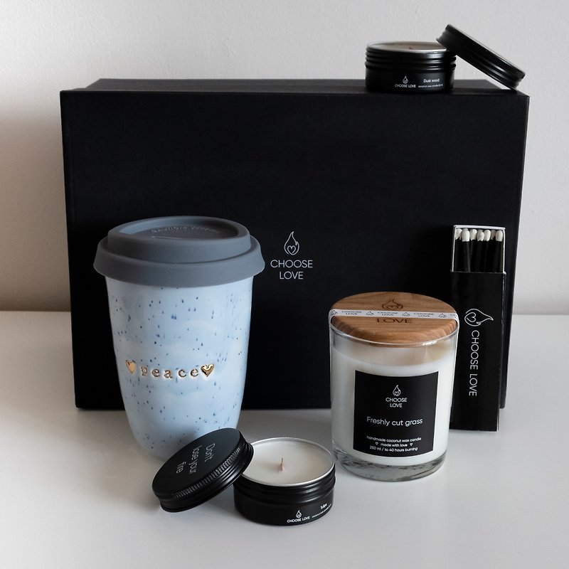 Ceramic travel mugs set, candle gift set, aroma gift set, Mug with lid ceramic - 花瓶/陶器 - 陶 