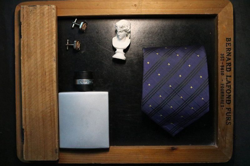 Purple small square silk tie gentleman style men's necktie - Ties & Tie Clips - Silk Purple