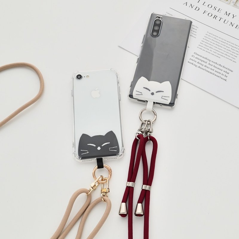 ストラップホルダー 【 刺繍 猫 ショルダーストラップ セット 】 スマホショルダー クリア iPhone A181I - 手機配件 - 塑膠 黑色
