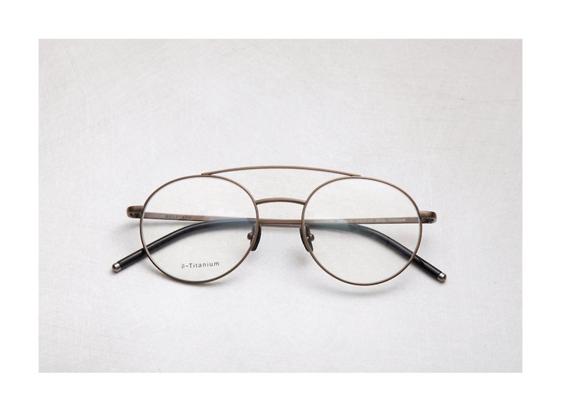 日本鈦金屬復古雙槓圓框 - 眼鏡/眼鏡框 - 貴金屬 卡其色