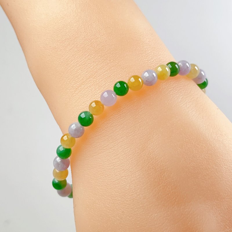 Ice colorful jade bead bracelet | Natural Burmese jade A grade jade | Gift giving - Bracelets - Jade Multicolor