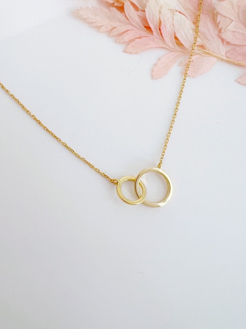 Double circle Sterling Silver Gold-Plated Necklace-Intersection # 925 Silver - สร้อยคอ - เงินแท้ สีทอง