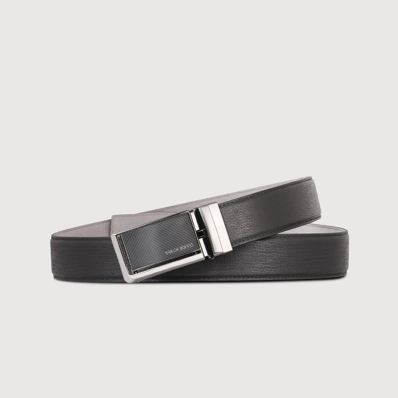 【Complimentary Gift Wrapping Upgrade】Embossed Pinless Automatic Buckle Belt - Gunmetal/BF24B-RO022-SGU - เข็มขัด - หนังแท้ สีเทา